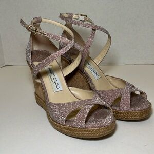 Jimmy Choo Alanah 105 Glitter Woven Espadrille SZ 37.5 NWOB